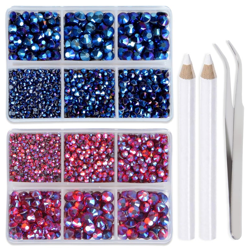 LPBeads 6400 Pieces Black AB and Red AB Hotfix Rhinestones Flat Back 5 Mixed Sizes Crystal Round Glass Gems with Tweezers and Picking Rhinestones Pen - Image 1